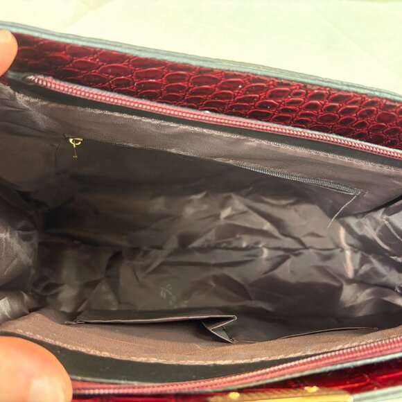 Burgundy and Red Faux Crocodile Embossed patent leather top handle Crossbody Bag - Picture 9 of 16